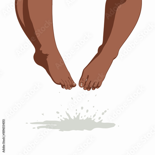 Illustration of Two Pairs of Human Feet Playfully Dangling Above a Splash on a White Background