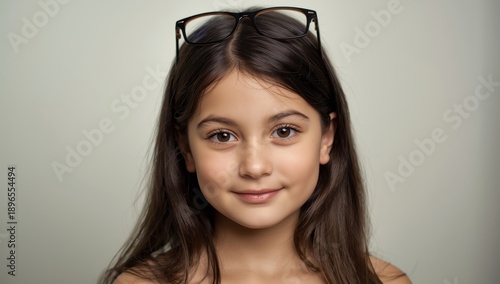 Image of a brown-haired girl with glasses in her hair