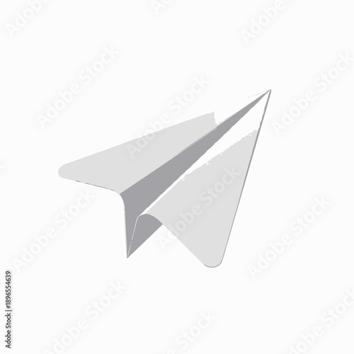Minimalistic white paper airplane floating on a blank background symbolizing simplicity, creativity, childhood nostalgia, and freedom of flight.