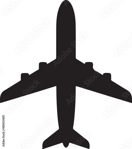 A black airplane silhouette on a transparent background with a red vector eps label