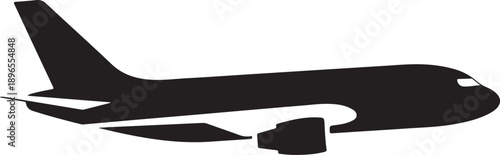 A black silhouette of an airplane against a white background