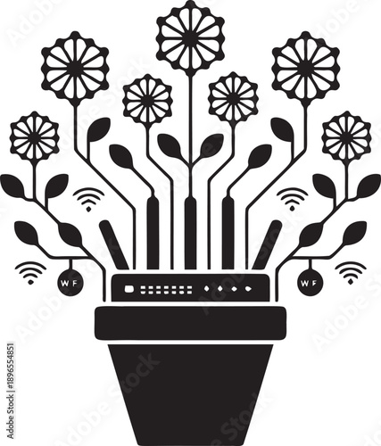 Wifi router with floral antennas and blossoming signal