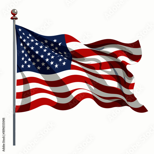 Glorious Symbol of Freedom: Waving United States Flag with Fifty Stars and Thirteen Stripes Against a Clear Blue Sky