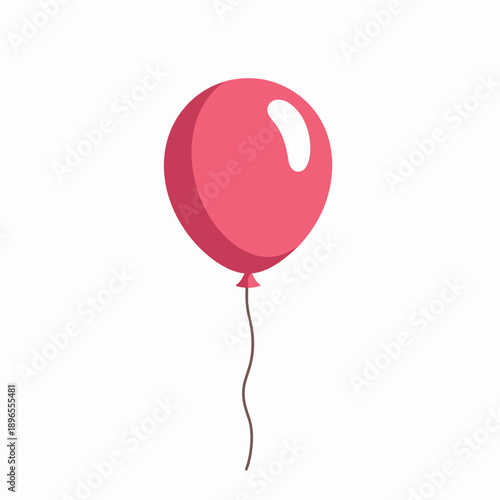 Illustration of a Single Pink Balloon Floating Against a Minimalist White Background with a Subtle Shaded Effect Highlighting its Whimsical and Cheerful Nature