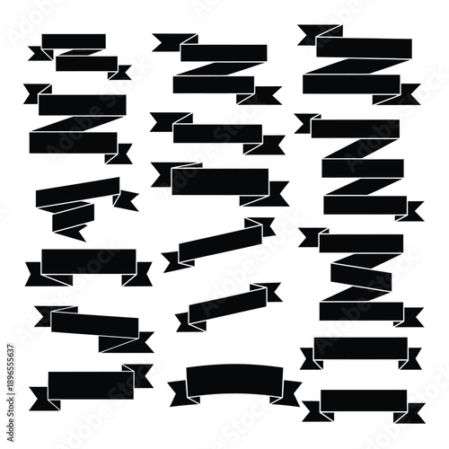 Collection of black banner ribbons for labels or notifications