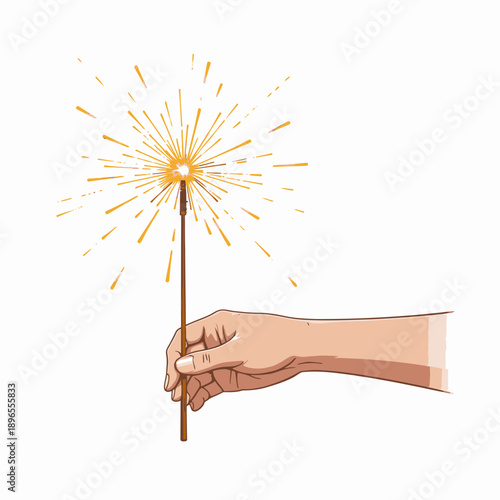 Illustration of a Hand Holding a Sparkler Stick with Bright Sparks Emanating, Capturing a Moment of Festive Celebration and Joyful Expression
