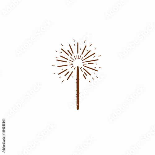 Illustration of a Sparkler Stick on a Minimalist White Background Emitting Radiant Sparks of Light and Energy in a Circular Pattern