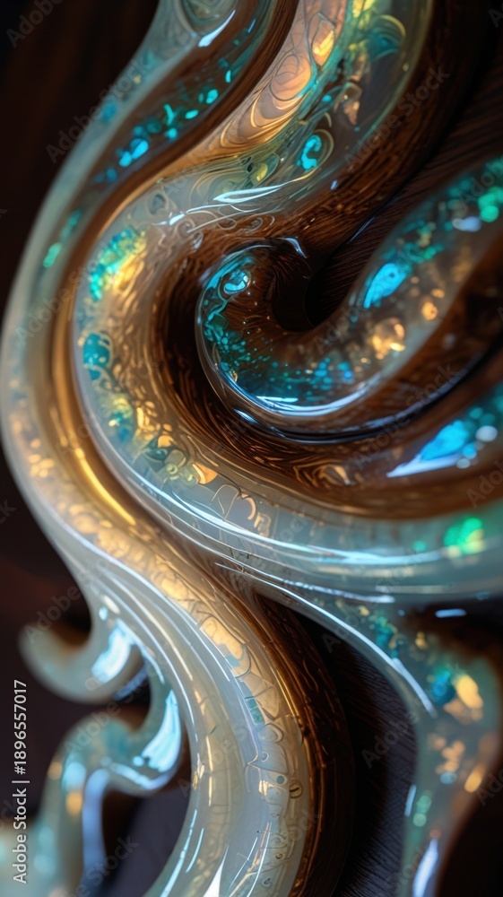 Fototapeta premium Artistic Resin Background With Abalone Like Opalescence and Flowing White Curls