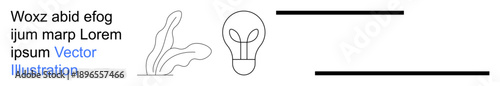 Creative ideas, brainstorming, minimalism, graphic design, visual communication, innovative thinking. Minimalist line art organic shapes, light bulb and text elements. Creative ideas