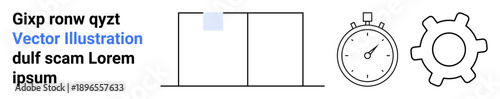 Time management, work organization, productivity tracking, task planning, strategic processes, workflow optimization. Timeline panel, stopwatch and gear images. Time management and productivity