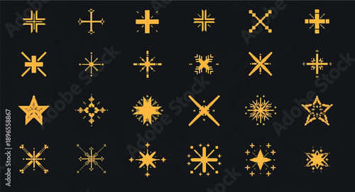 Pixel art stars. Comic 8-bit game space light. Retro decorative night pixelated sparkling elements. Yellow and gold star and glitter for mobile games. eps
