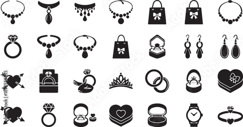 Luxury jewelry and engagement ring collection with necklaces earrings tiaras and heart boxes for presentations