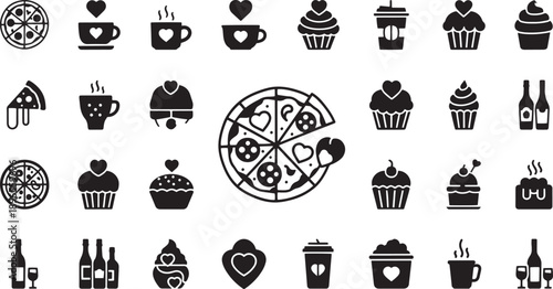 Pizza, food, slices, hearts, cooking, menu, restaurant, delicious, cheese, takeaway, delivery, icon, tasty