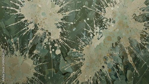 Paint Splatter Background With Raw Artistic Texture in Shades of Green: Olive, Sage, Dark and Mineral