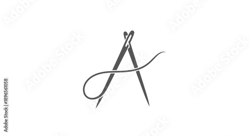 Outline Icon of Needle and Thread Forming Letter A for Sewing and Branding on Isolated White Background