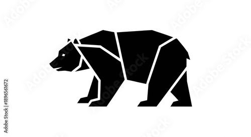 Black bear silhouette walking on white background illustration