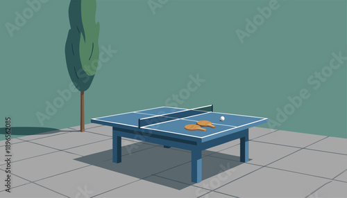 Outdoor Ping Pong Table with Paddles and Ball.
