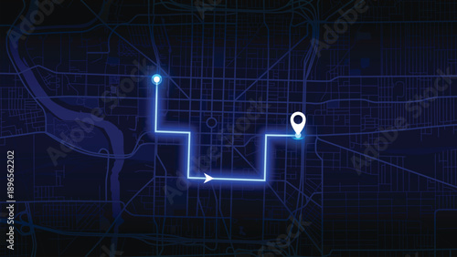 Blue Neon City Map Route Navigation Vector EPS