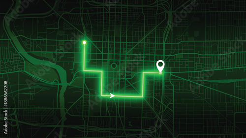Green Neon City Map Route Navigation Vector EPS