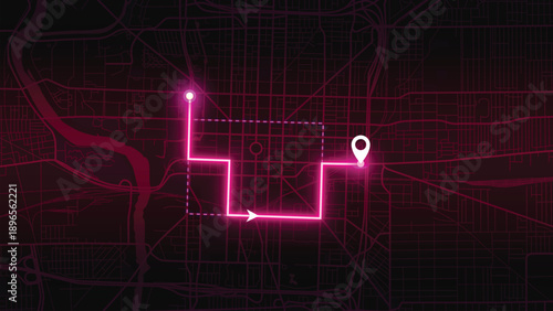 Pink Neon City Map Route Navigation Vector EPS