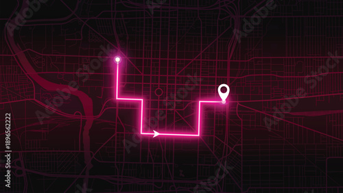 Pink Neon City Map Route Navigation Vector EPS
