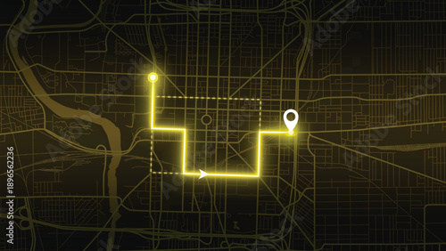 Yellow Neon City Map Route Navigation Vector EPS