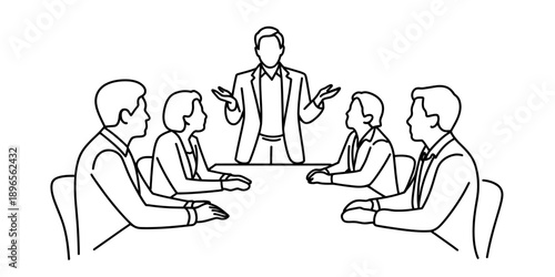 Business leader delivering a presentation or leading a discussion with colleagues in a meeting