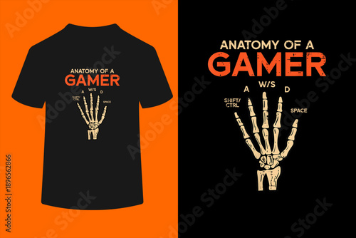 Anatomy of A Gamer Skeleton Hand Funny Men Boys Kids Teens T-Shirt
