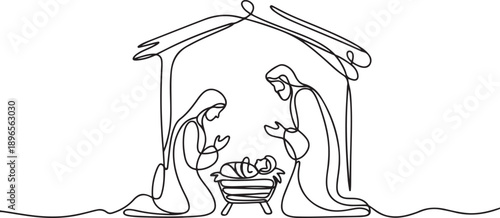 continuous line drawing of Nativity of Jesus. one line Art icon drawing vector