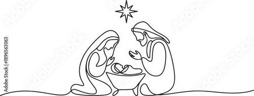 continuous line drawing of Nativity of Jesus. one line Art icon drawing vector