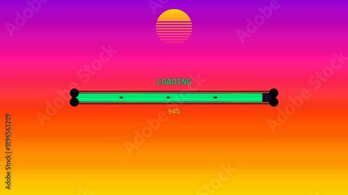 Loading bar animation displays progress in colorful retro theme during video playback process