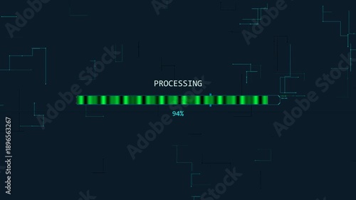 Progress bar animation showing loading process reaching completion at one hundred percent on a dark background