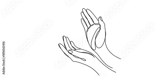 Continuous line drawing of two hands in a praying or applauding gesture