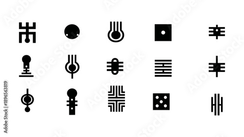 Abstract Electronic Component Icons set  and Circuit Symbols Set for Hardware Engineering and Futuristic Tech UI