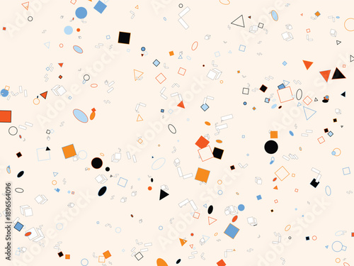 Playful scattering of colorful geometric shapes on a light background