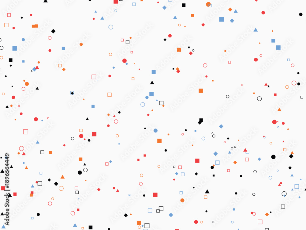 Fototapeta premium Playful scattered confetti of colorful geometric shapes on a white background