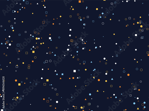 Foto Abstract digital pattern with scattered geometric shapes and glowing lights on a dark background