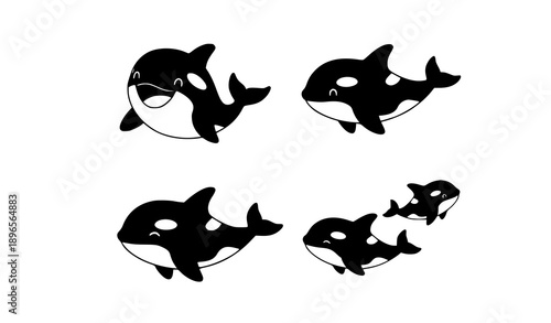 Set of black  dolphin silhouettes vector illustration