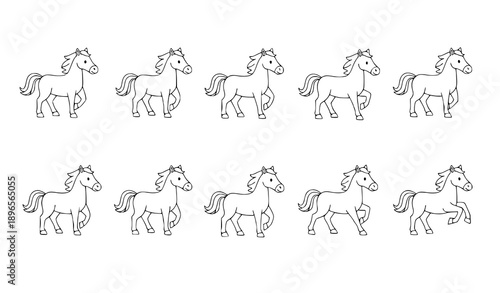 Set of horse silhouettes in a simple vector animal collection