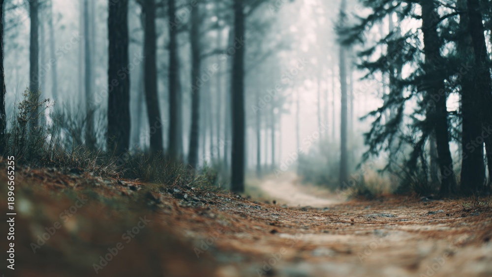 Obraz premium Misty forest path in autumnal setting