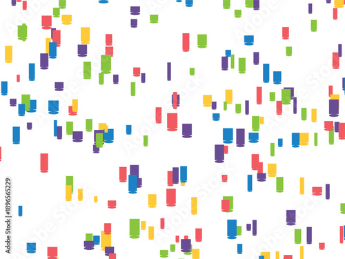 Festive colorful confetti raining down on a white background, creating a celebratory atmosphere.