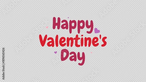 Animated Happy Valentine’s Day lettering with heart elements on transparent background