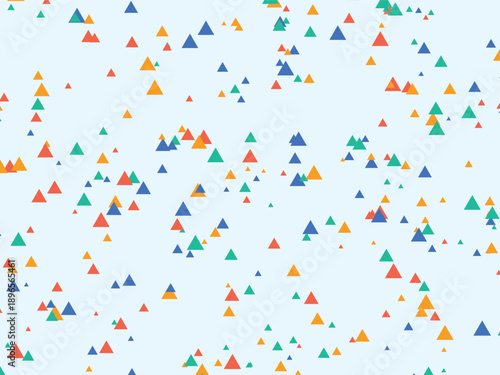Playful scattering of colorful triangles on a soft blue background