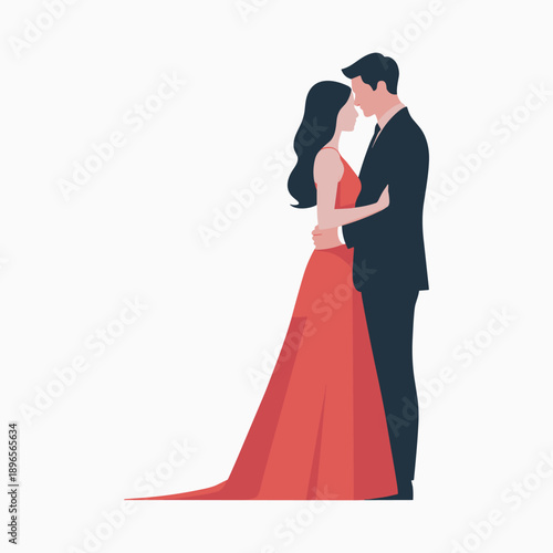 Elegant Wedding Couple Embracing Romantic Love Illustration Vector