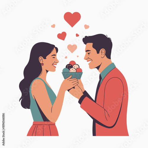 Romantic Couple Exchanging Gift Love Relationship Illustration Vector