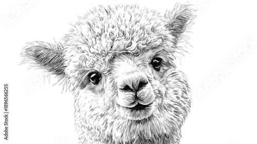 Cute Baby Alpaca Portrait on White Background Vector