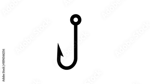 Simple black line art fishing hook icon for outdoor hobby and angling. Vector illustration of, on transparent background