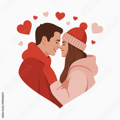 Romantic Couple Hugging Heart Shape Valentine Love Illustration Vector