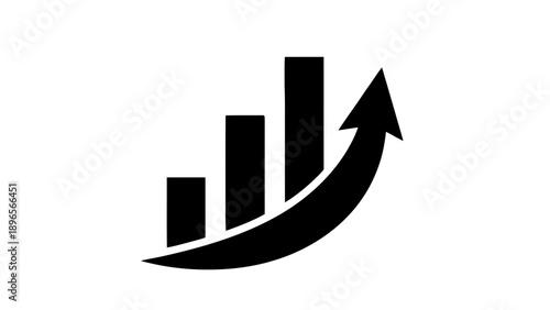 Vector illustration of an upward-trending bar chart with an arrow showing growth and progress, on transparent background