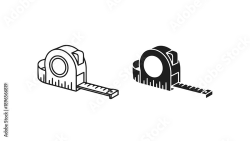 Vector illustration of two measuring tape icons, one outlined and one filled, on transparent background